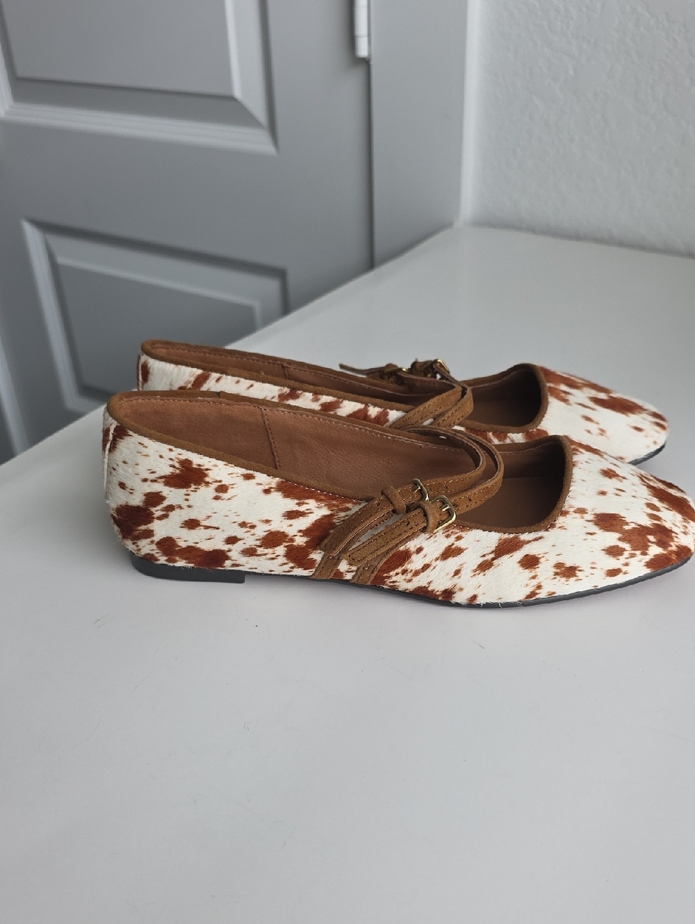 Madewell Greta  Strappy Ballete Flat Double Strap Calf Hair Rusett Multi Size 6 - Picture 3 of 12